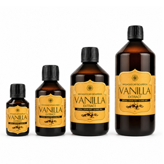 Vanilla Scientific Madagaskaro Bourbon vanilės ekstraktas be alkoholio, keturi butelių dydžiai