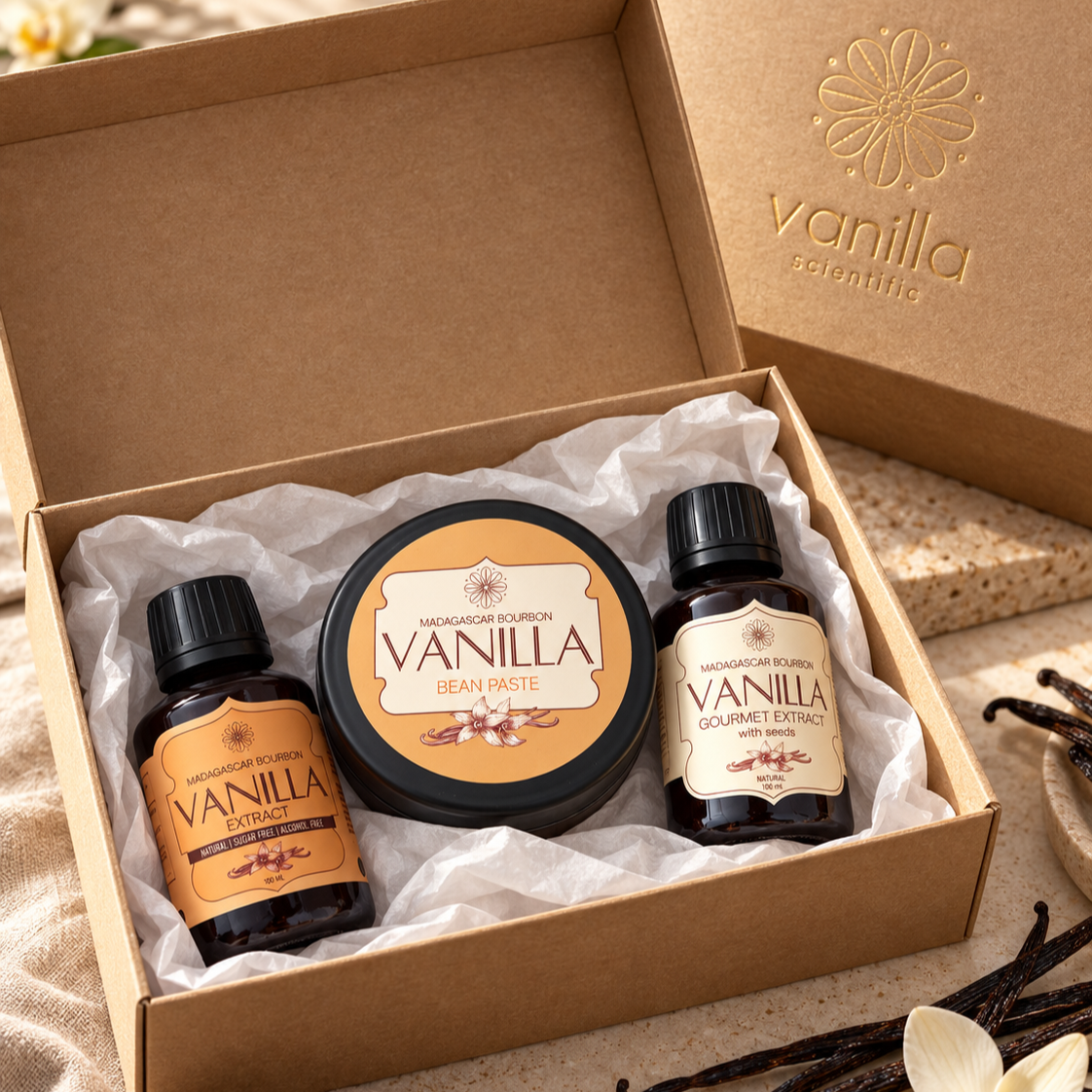 Vanilla Scientific Madagaskaro Bourbon vanilės Mini dovanų rinkinys